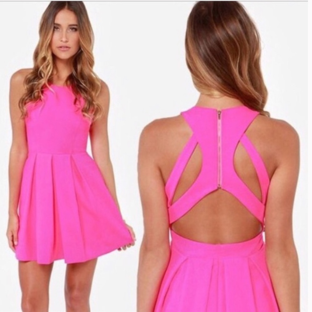 Pink Open Back Lulu's Skater Dress